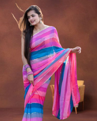 JAYAMENTERPRISE Striped, Printed, Digital Print Bollywood Georgette Saree(Multicolor)