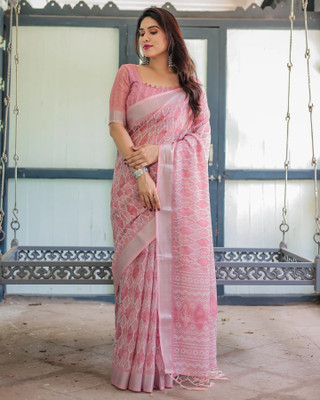 SJY Digital Print Daily Wear Cotton Linen Saree(Multicolor)