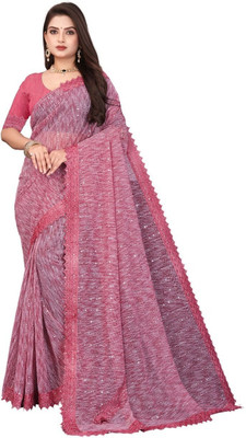 Lighthouse Solid/Plain Bollywood Lycra Blend Saree(Pink)