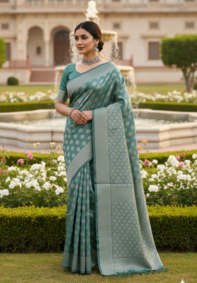 saaree Woven, Self Design Banarasi Jacquard Saree(Green)