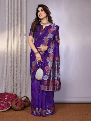 RAJESHWAR FASHION Woven Banarasi Jacquard Saree(Purple)