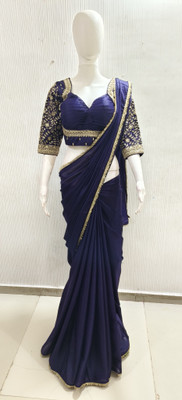 NANCY DESIGNER Solid/Plain Bollywood Georgette Saree(Purple)