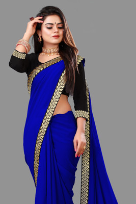 Aai shree khodiyar Embellished Daily Wear Georgette Saree(Dark Blue)