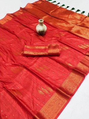 Bansari Textiles Self Design Kanjivaram Art Silk Saree(Red)