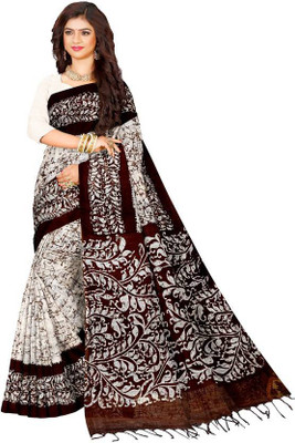 Joyguru Textile Printed Hand Batik Pure Cotton Saree(Maroon)