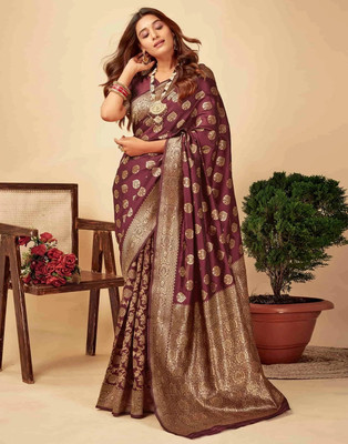 kavish enetrprise Woven Banarasi Jacquard Saree(Maroon)