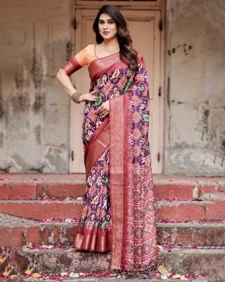 ALMAARI FASHION Printed Patola Silk Blend Saree(Purple)