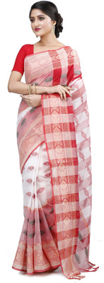 Ruuprekha Self Design Bollywood Cotton Blend Saree(Red, White)