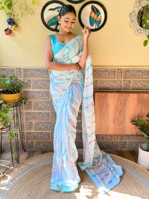 Divastri Embellished Bollywood Georgette Saree(Light Blue)