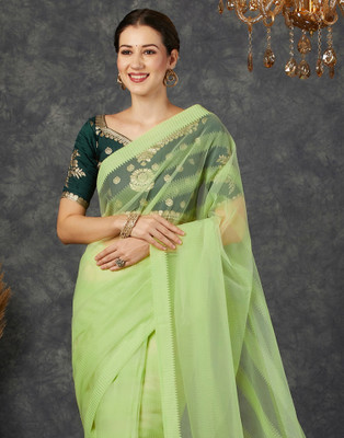 Samah Dyed, Woven Bollywood Net Saree(Light Green)