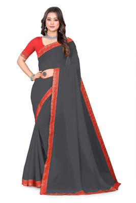 Kasumbo Tex Solid/Plain Banarasi Georgette Saree(Grey)