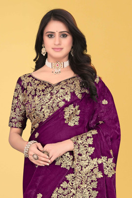 Brahmani Creation Embroidered Banarasi Georgette Saree(Maroon)
