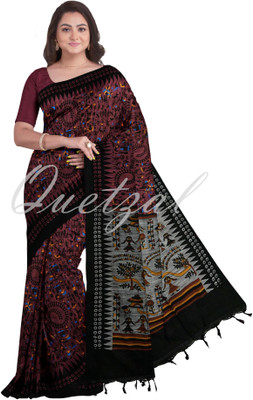Quetzal Printed, Solid/Plain, Self Design Sambalpuri Pure Cotton Saree(Pink)