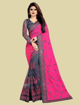 KV Fashion Embroidered Bollywood Pure Silk Saree(Pink)