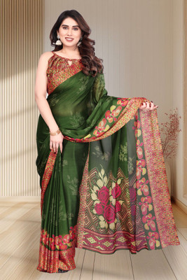 Yatay Floral Print, Printed Bollywood Chiffon, Georgette Saree(Green)