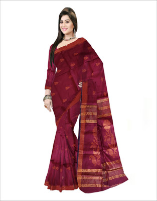 Pradip Fabrics Self Design Handloom Cotton Blend Saree(Maroon)