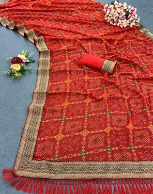 MAHADEV NX Embroidered, Self Design Bollywood Georgette, Lace Saree(Red)