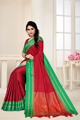 sai dhruvi fashions Solid/Plain Gadwal Cotton Silk Saree(Red)