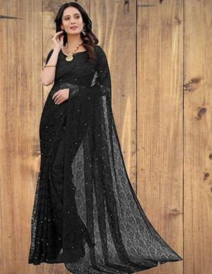 NEXA Embroidered Bollywood Net Saree(Black)