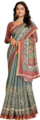 PRTRENDZ Woven Kanjivaram Pure Cotton, Cotton Linen Saree(Dark Blue, Pink)