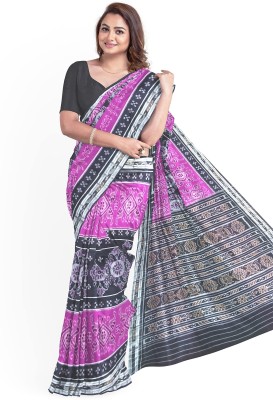 handloom paridhaan Hand Painted Handloom Cotton Silk Saree(Pink)