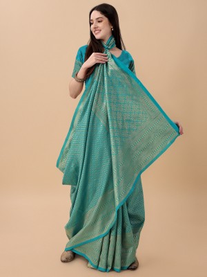 Handsel Woven, Striped, Self Design Kanjivaram Art Silk, Jacquard Saree(Light Blue)