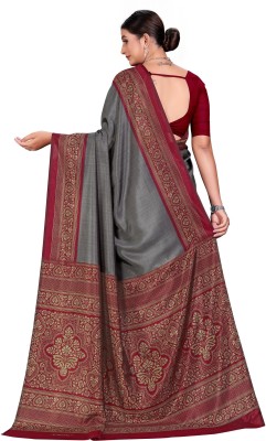 Daddys Queen Printed Madhubani Art Silk Saree(Grey)