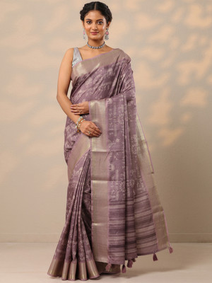 LIBAS Printed Daily Wear Silk Blend Saree(Purple)