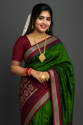 Sijileen Embroidered Sambalpuri Art Silk Saree(Dark Green)