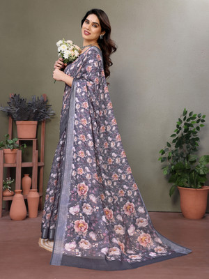 HITESH ENTERPRISE Digital Print Paithani Cotton Linen Saree(Grey)