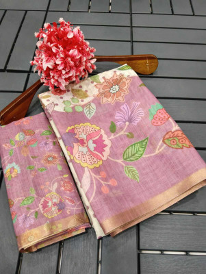 Mervadiya Printed Kanjivaram Pure Cotton, Cotton Linen Saree(Magenta)