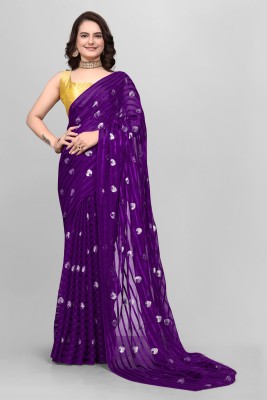 hasti fashion Embroidered Bollywood Viscose Rayon Saree(Purple)