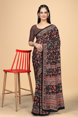 2SD gratitude Self Design, Printed Bollywood Crepe Saree(Brown)