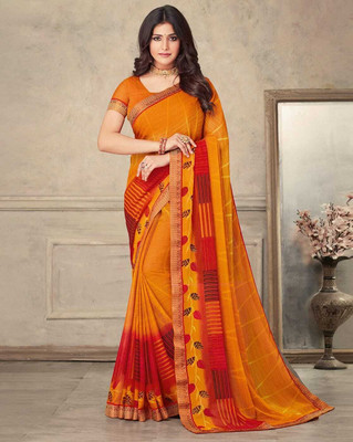 SainiVastra Self Design Bollywood Chiffon Saree(Yellow)