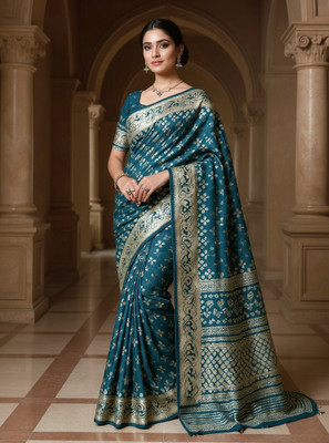 Rishi textile house Woven, Self Design Banarasi Art Silk Saree(Dark Blue)