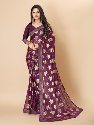 JAY AMBEY FABRICS Embellished Bollywood Lycra Blend Saree(Purple)