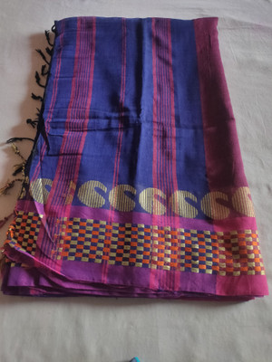 ayantika Solid/Plain, Woven Handloom Pure Cotton Saree(Dark Blue)