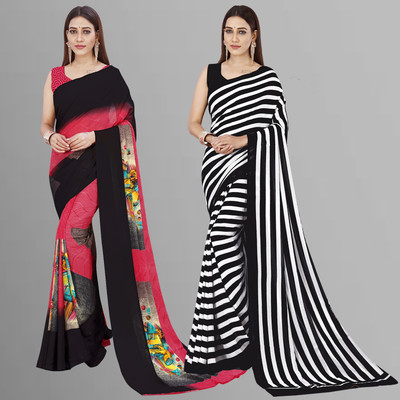 kashvi sarees Geometric Print Daily Wear Georgette Saree(Pack of 2, Pink, Black, Multicolor)