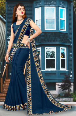 RichEraa Self Design Bollywood Lycra Blend, Chiffon Saree(Dark Blue)
