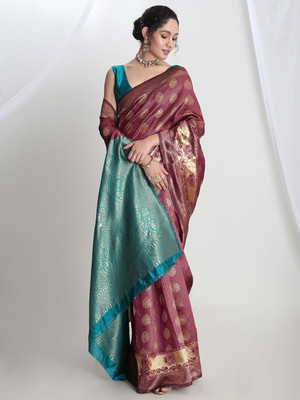 Janasya Self Design Banarasi Silk Blend Saree(Purple)