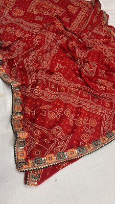MINE CHOICE Printed, Self Design Bandhani Georgette Saree(Red)