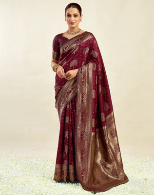 SIRIL Woven, Embellished Banarasi Silk Blend Saree(Maroon)
