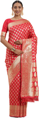 Akhilam Woven Dharmavaram Silk Blend Saree(Red)