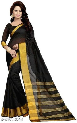 Pooja Designer Wear Self Design Chanderi Cotton Silk Saree(Black)