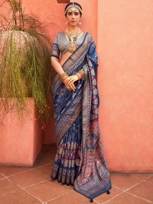 ANOUK Woven Banarasi Silk Blend Saree(Blue)