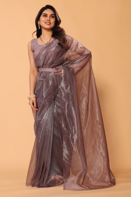 DWINIZAA STORE Solid/Plain Bollywood Net Saree(Purple)
