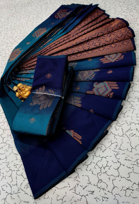 GATISHVAM TEXTILE Woven Banarasi Art Silk Saree(Dark Blue, Grey)