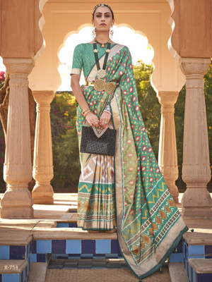 Sareemall Woven Bhagalpuri Silk Blend Saree(Green)