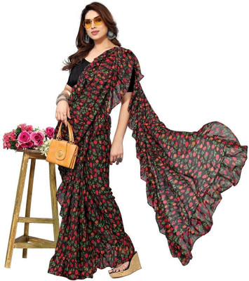 ROOP SUNDARI SAREES Floral Print Bollywood Georgette Saree(Black)