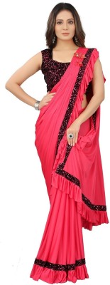 VIVIATRENDZ Embellished Bollywood Lycra Blend Saree(Pink)